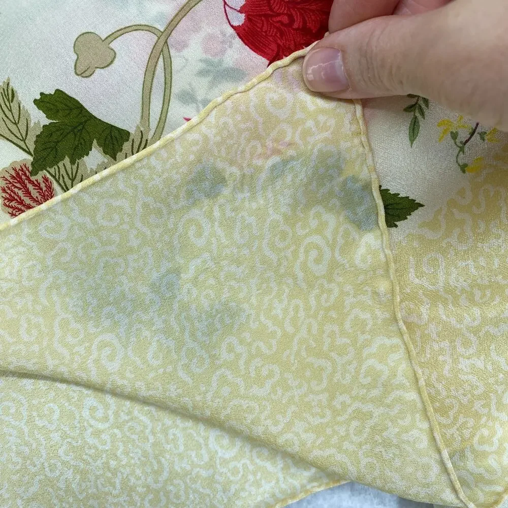 MUSEUM OF FINE ART Scarf 100% Silk Hand Rolled Floral Square Yellow VTG 32x32